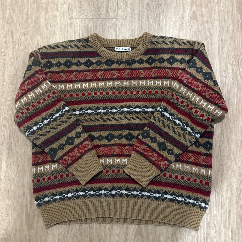Brown, Green, and Red Geometric Crewneck Sweater